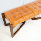 Riley MCM Button Tufted Genuine Leather Wood Base Bench 52" - Revel Sofa 