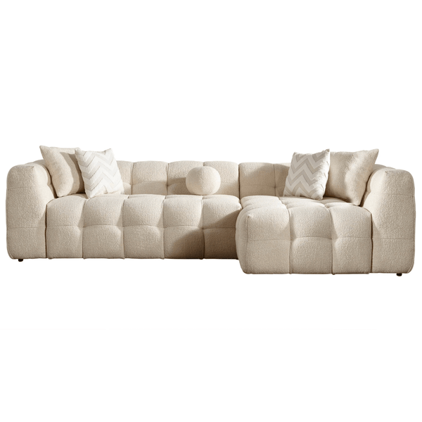 Alana Tufted Boucle Right Facing Chaise Sectional Sofa, Ivory 114