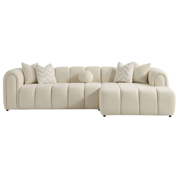 Beatrice Channel Tufted Ivory Boucle Right Facing Chaise Sectional Sofa 115 - Revel Sofa 