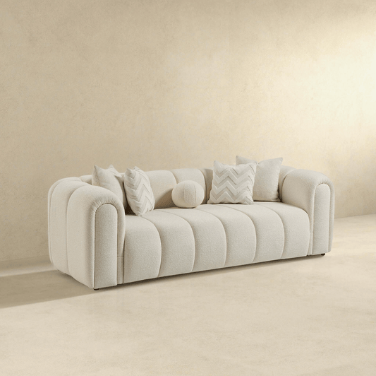 Beatrice Channel Tufted Boucle Sofa, Ivory 93" - Revel Sofa 