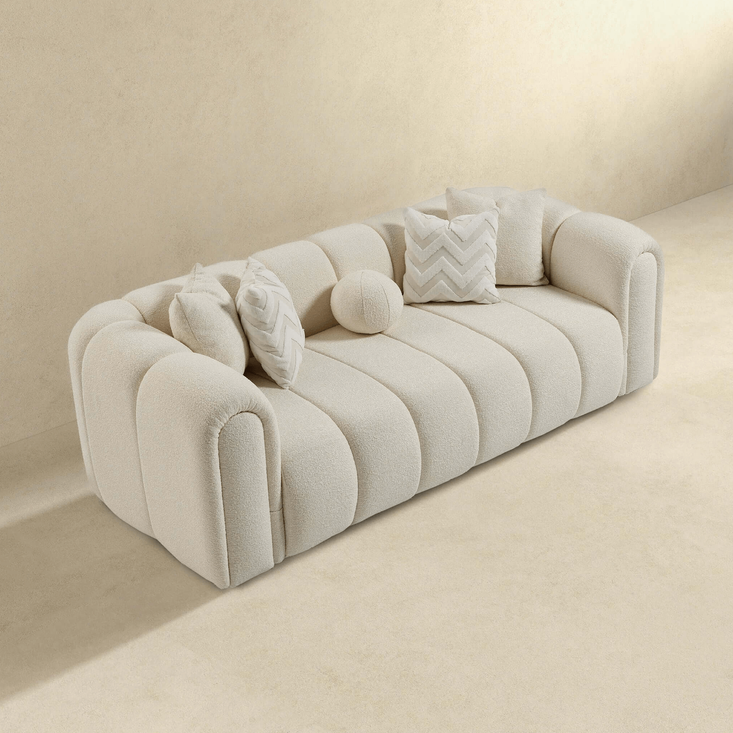 Beatrice Channel Tufted Boucle Sofa, Ivory 93" - Revel Sofa 