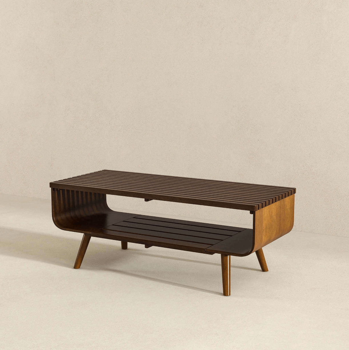 Alice Solid Wood 2 Tier Coffee Table in Walnut 44” - Revel Sofa 