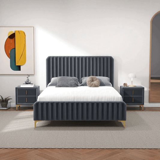 Bethany Velvet Upholstered Channel Tufted Platform Bed - Revel Sofa 