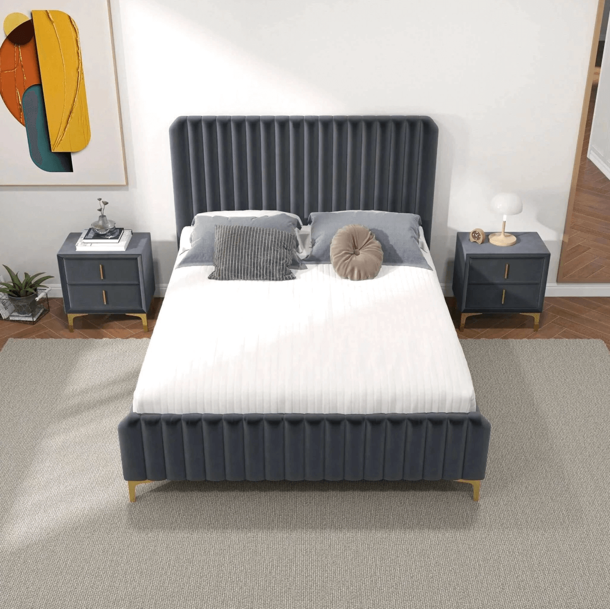 Bethany Velvet Upholstered Channel Tufted Platform Bed - Revel Sofa 