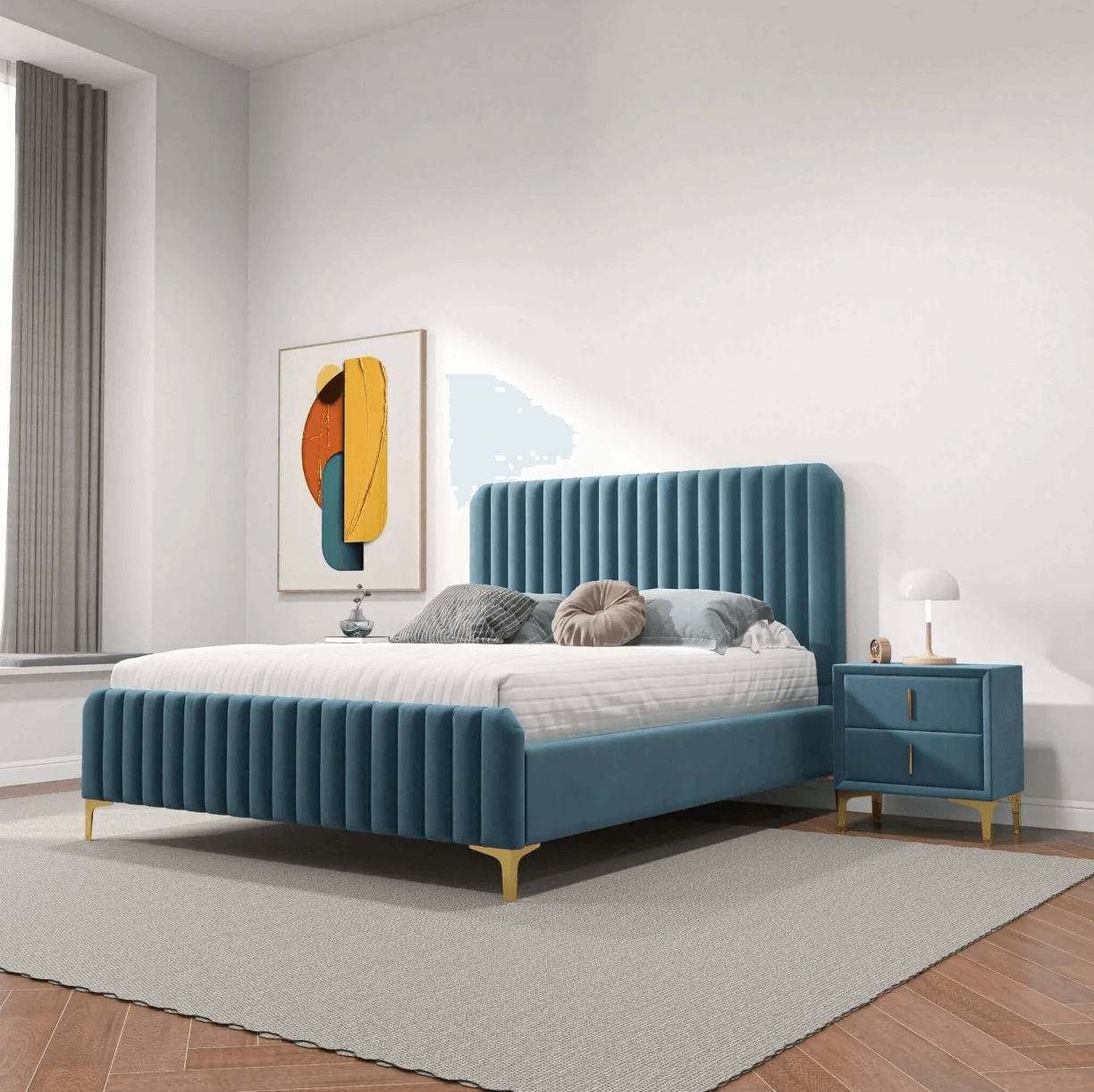 Bethany Velvet Upholstered Channel Tufted Platform Bed - Revel Sofa 