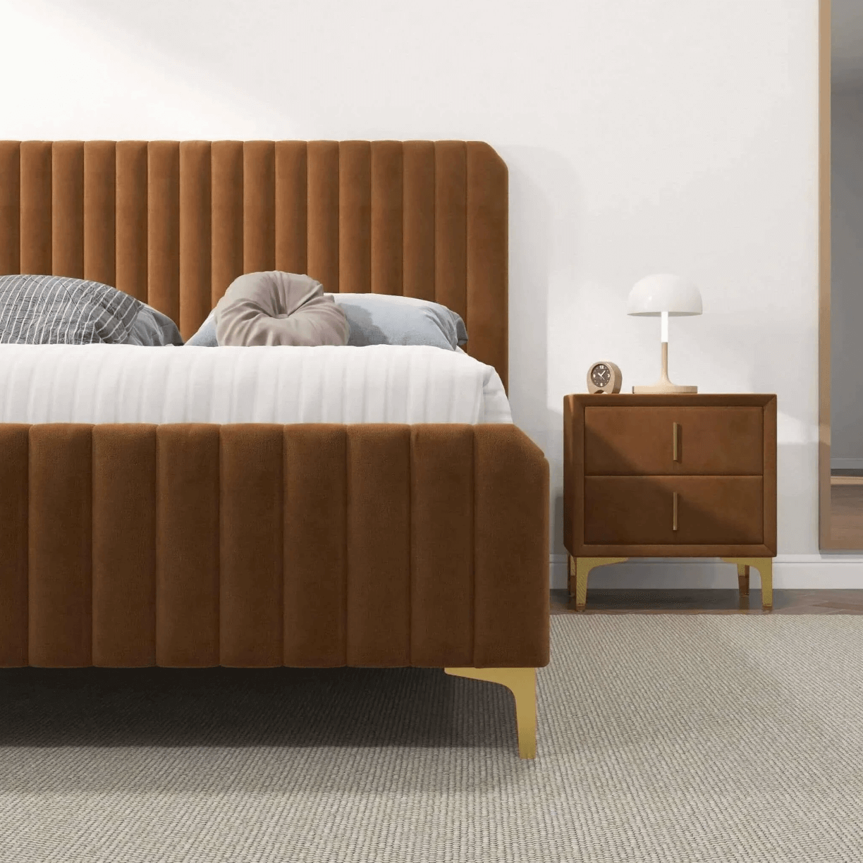 Bethany Velvet Upholstered Channel Tufted Platform Bed - Revel Sofa 