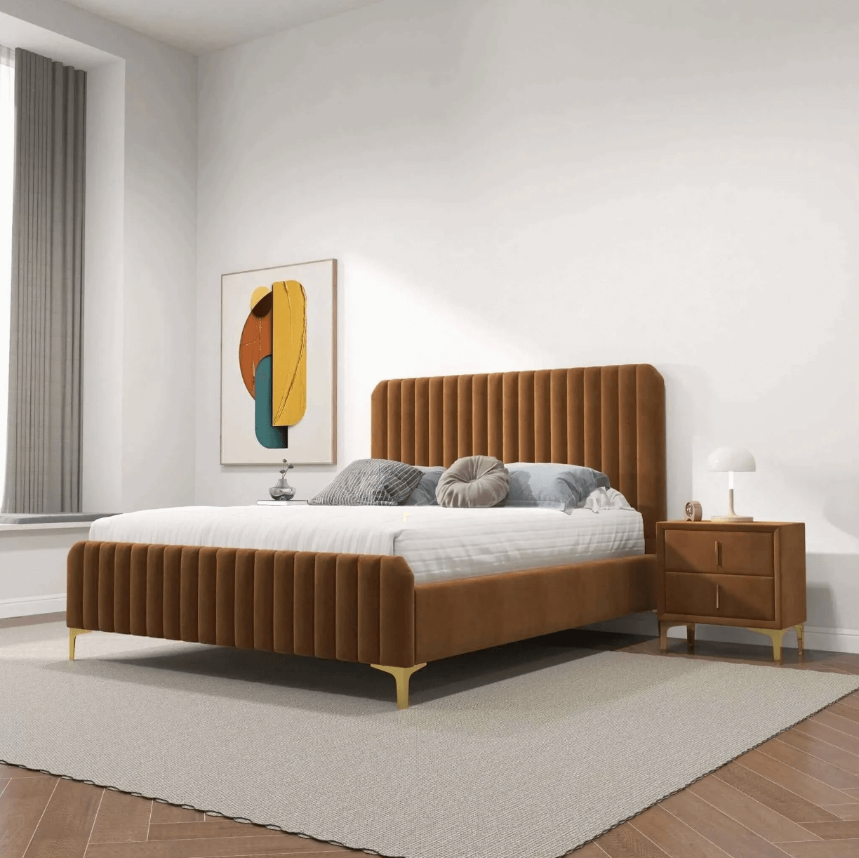 Bethany Velvet Upholstered Channel Tufted Platform Bed - Revel Sofa 