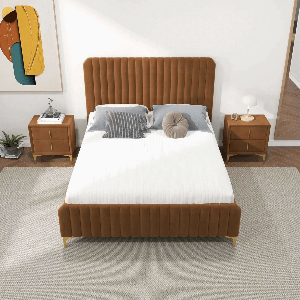 Bethany Velvet Upholstered Channel Tufted Platform Bed - Revel Sofa 