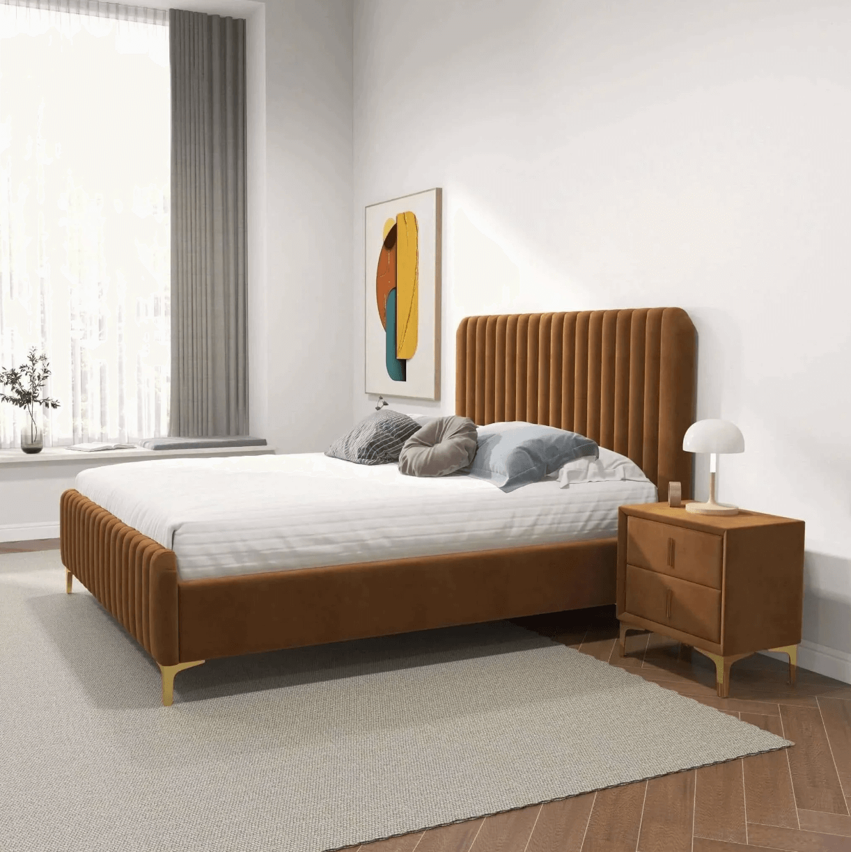 Bethany Velvet Upholstered Channel Tufted Platform Bed - Revel Sofa 