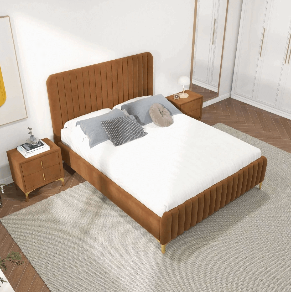 Bethany Velvet Upholstered Channel Tufted Platform Bed - Revel Sofa 