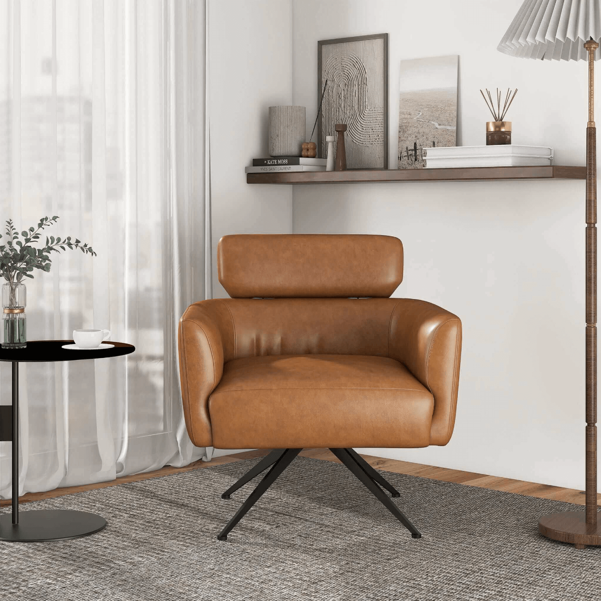 Camila MCM Style Genuine Leather Swivel Lounge Chair - Revel Sofa 