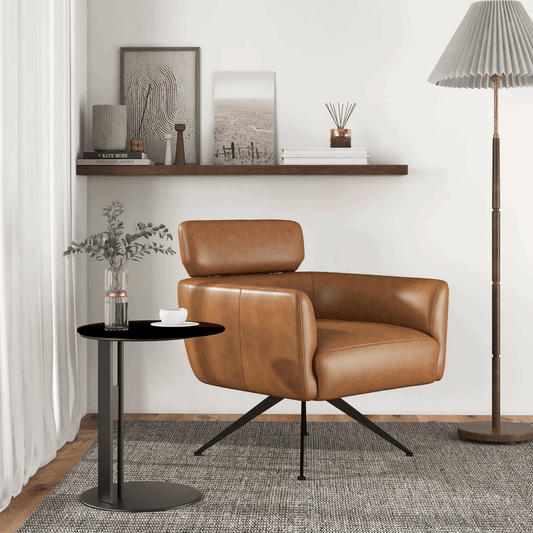 Camila MCM Style Genuine Leather Swivel Lounge Chair - Revel Sofa 