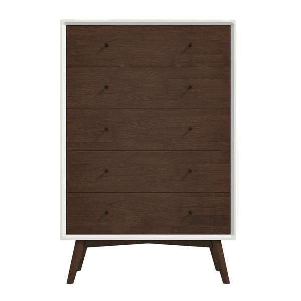 Cómoda Mid-Century moderna de madera maciza con 6 cajones 'Caroline' en nogal 