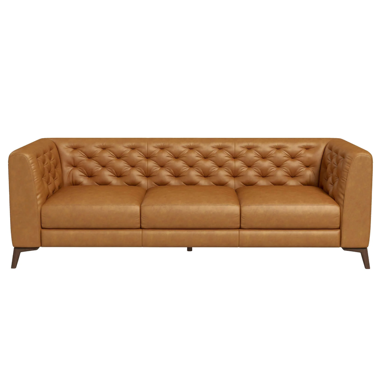 Carter MCM Styled Tufted Leather Sofa Couch 90" - Revel Sofa 