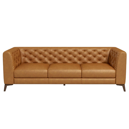 Carter MCM Styled Tufted Leather Sofa Couch 90" - Revel Sofa 