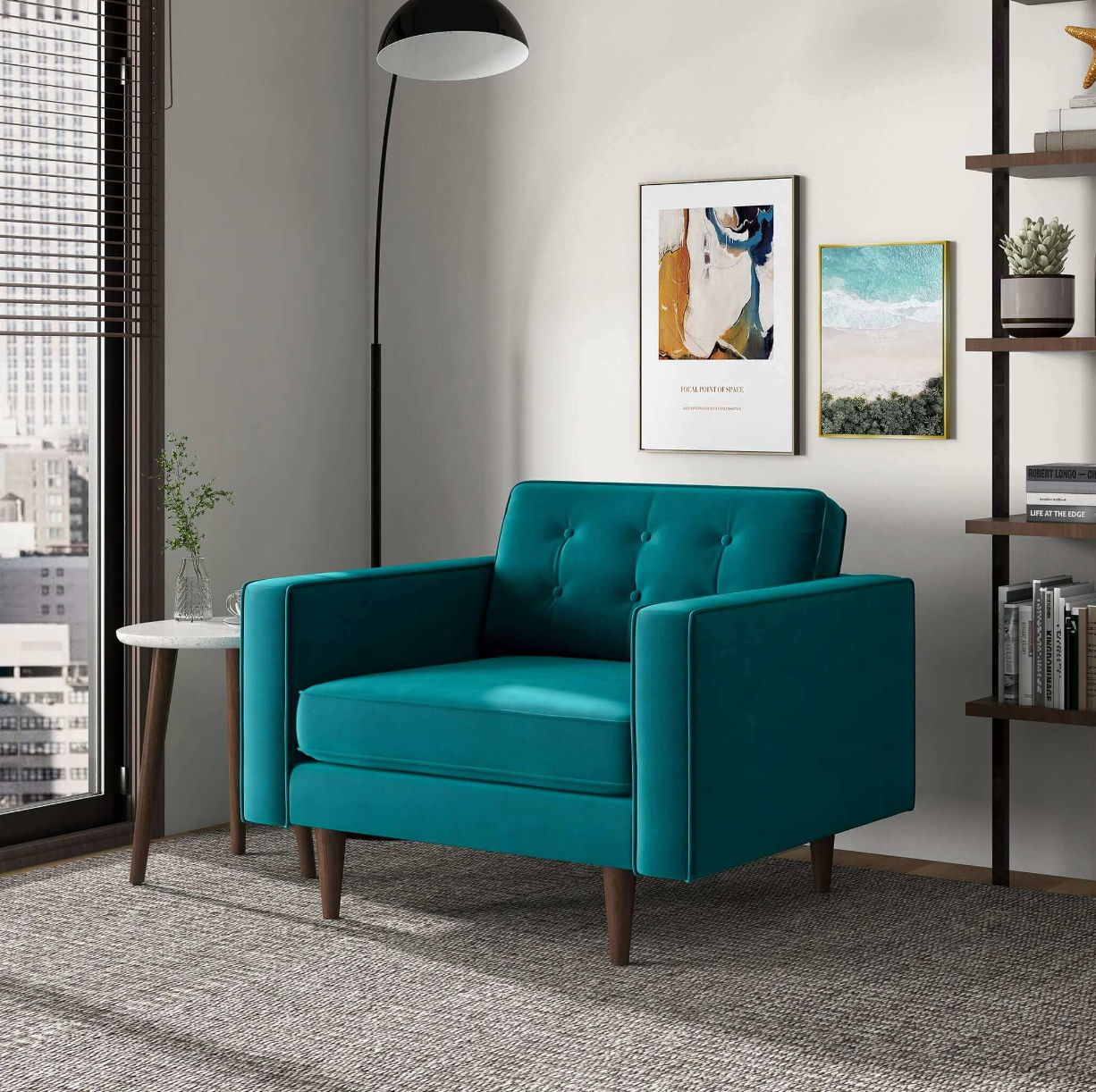 Casey MCM Style Velvet Lounge Chair - Revel Sofa 