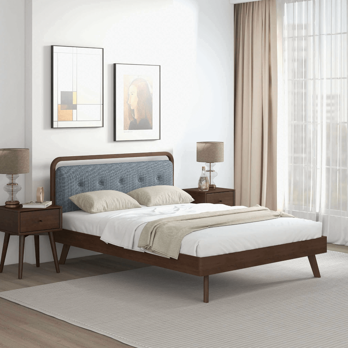 Clyda MCM Solid Wood Platform Bed Frame - Revel Sofa 