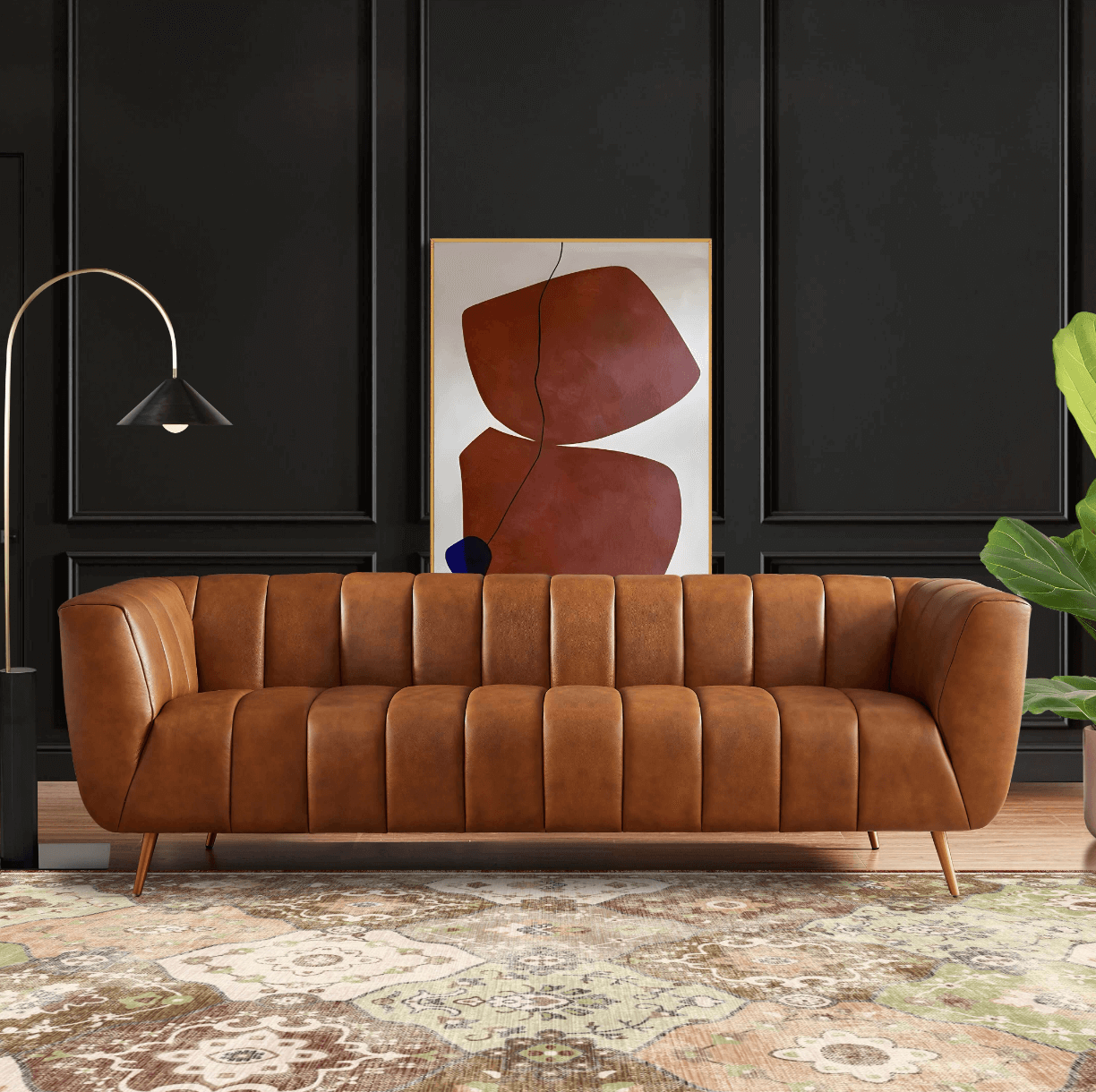 LaMattina MCM Genuine Leather Channel Tufted Sofa 86” - Revel Sofa 