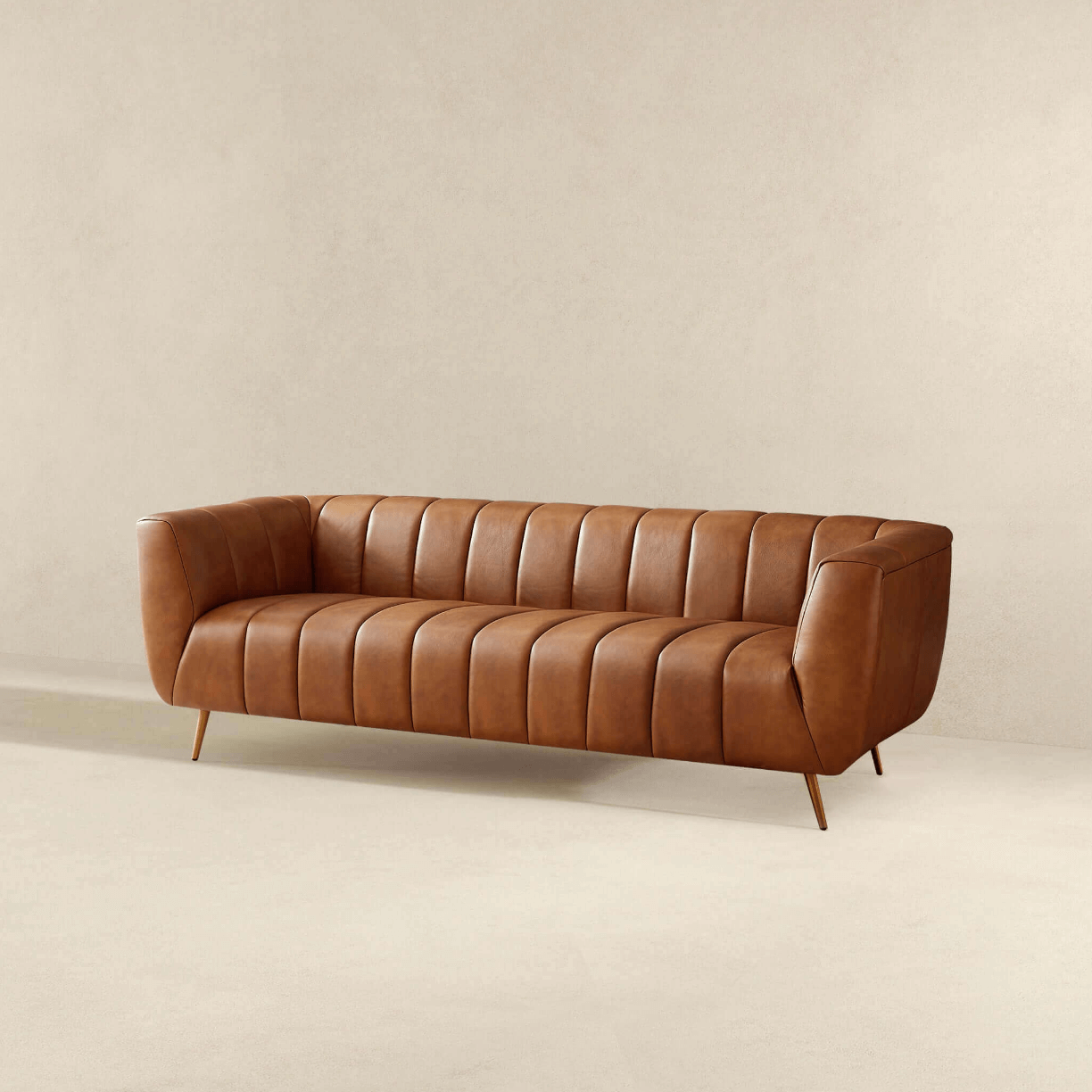 LaMattina MCM Genuine Leather Channel Tufted Sofa 86” - Revel Sofa 