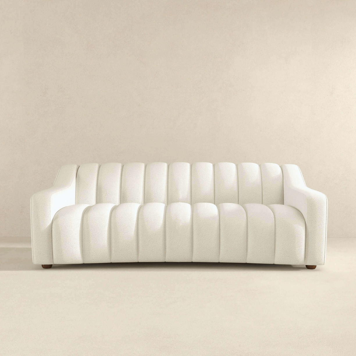 Marcus Modern Channel Tufted Boucle Sofa, Cream White - Revel Sofa 