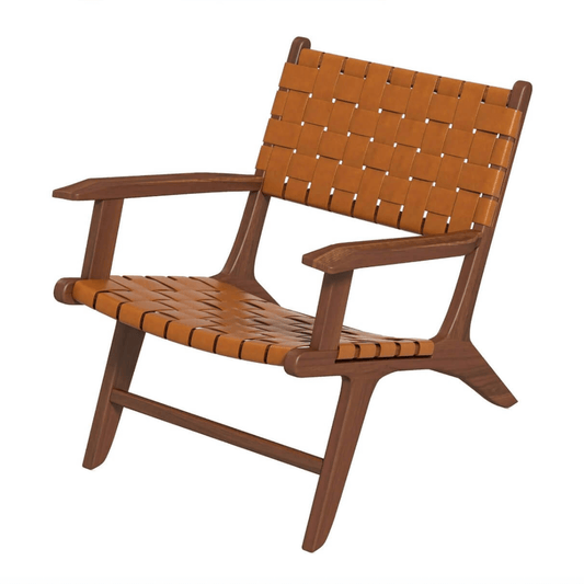 Melody Genuine Strapped Leather Teak Wood Lounge Chair - Revel Sofa 