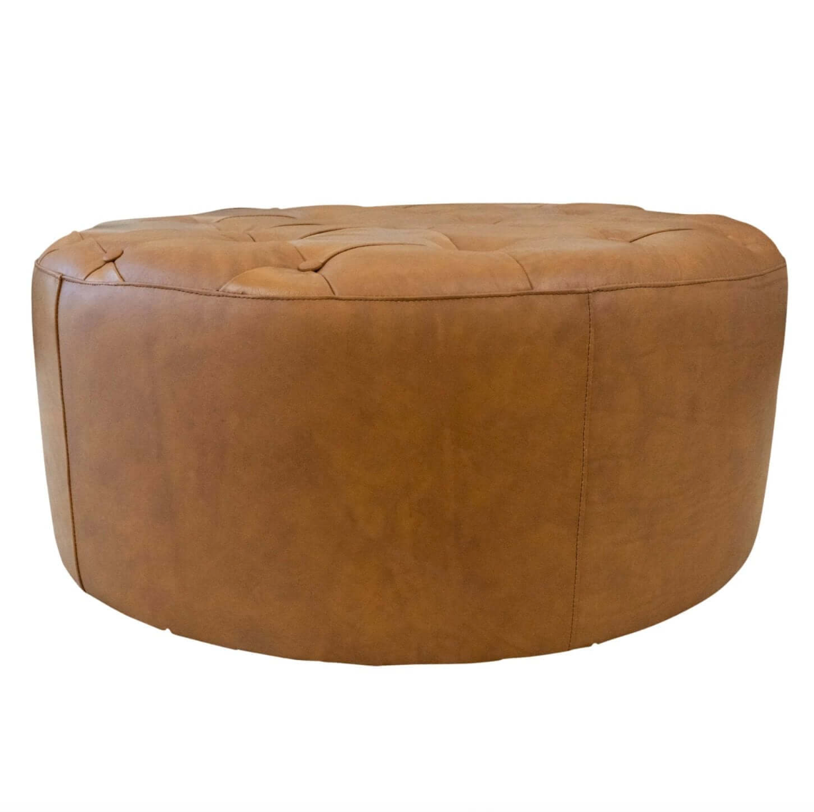 Seletar MCM Style Tufted Tan Leather Ottoman - Revel Sofa 