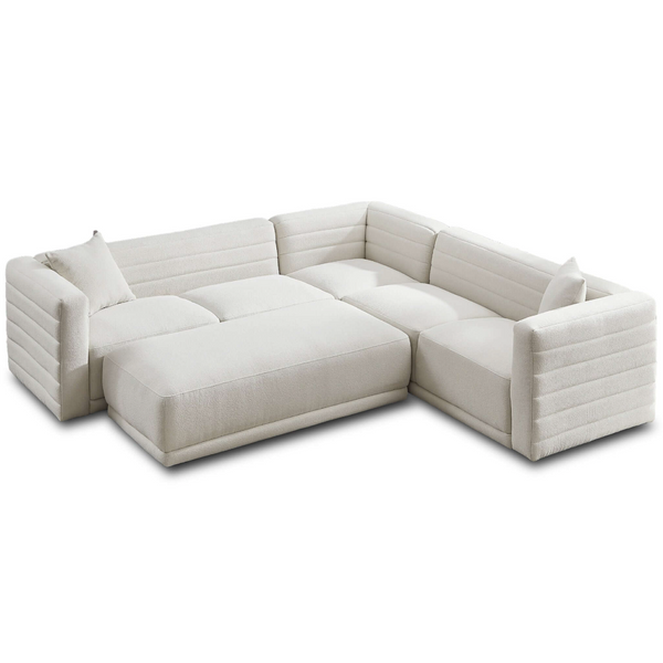 Solo Modern Tufted Corner Sectional Sofa, Boucle or Velvet 104