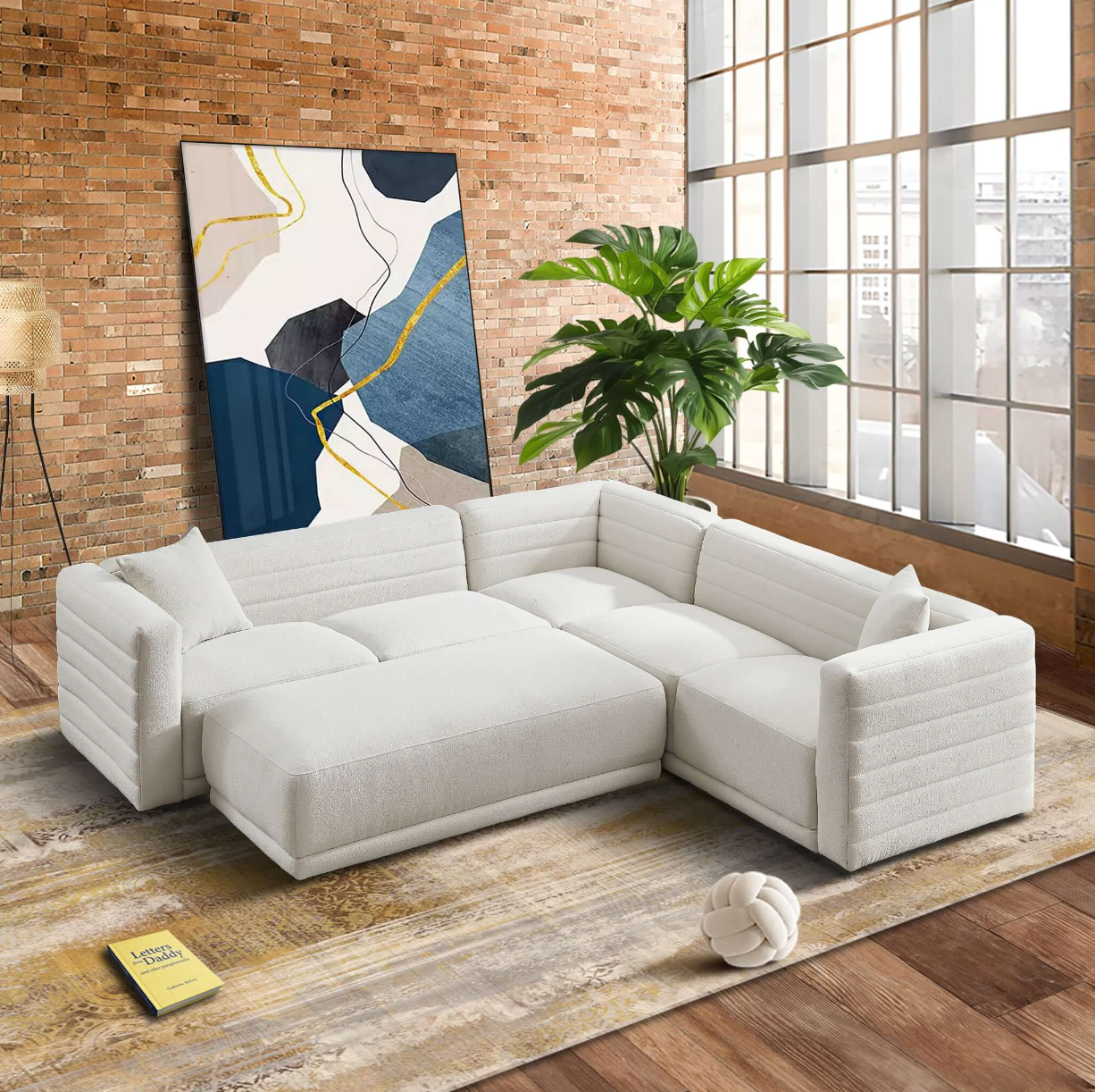 Solo Modern Tufted Corner Sectional Sofa, Boucle or Velvet 104" - Revel Sofa 