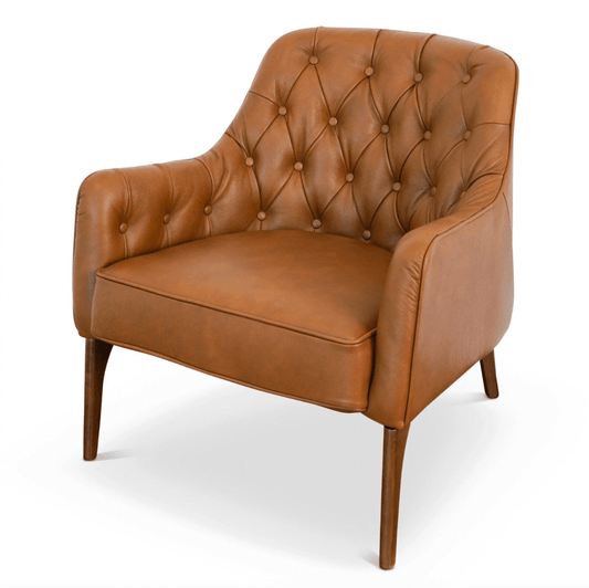 Joshua MCM Tufted Tan Leather Lounge Chair - Revel Sofa 