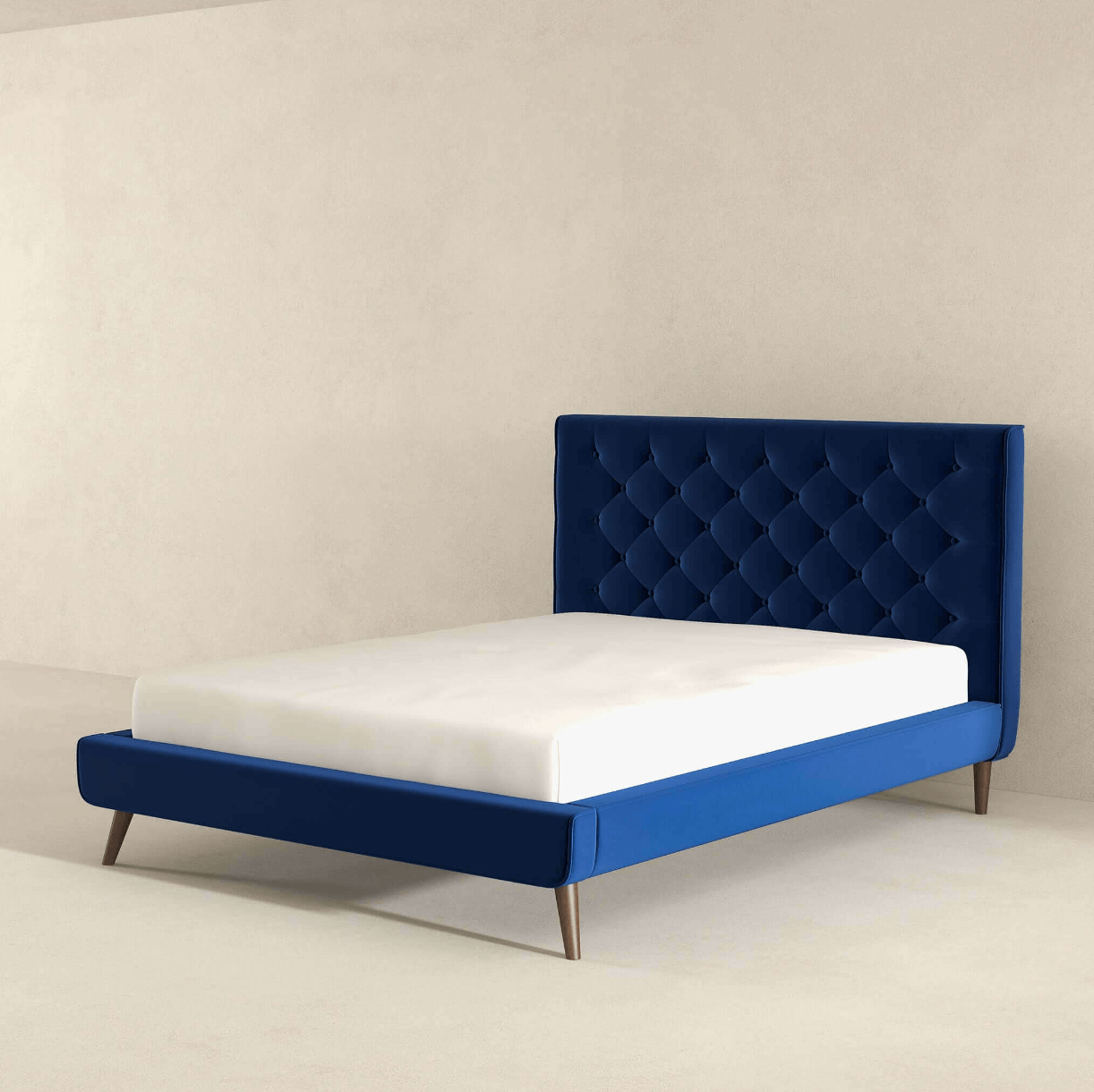 Dillon MCM Platform Bed with Button Tufted Velvet Upholstery - Revel Sofa 