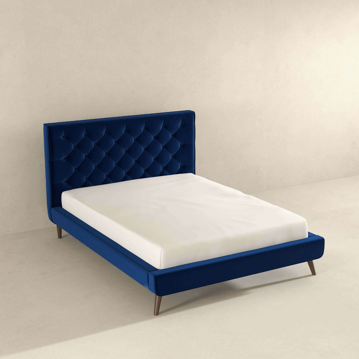 Dillon MCM Platform Bed with Button Tufted Velvet Upholstery - Revel Sofa 