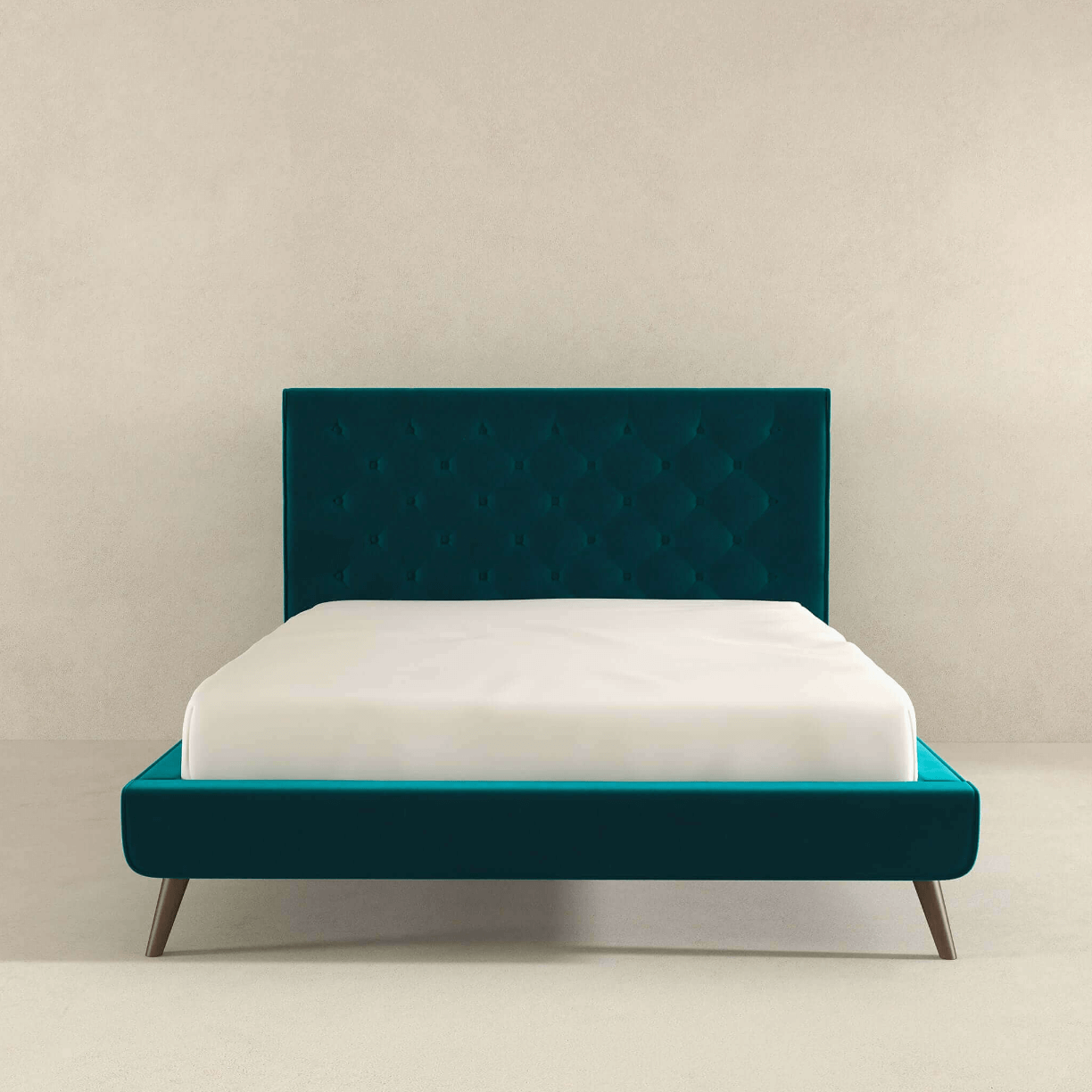 Dillon MCM Platform Bed with Button Tufted Velvet Upholstery - Revel Sofa 