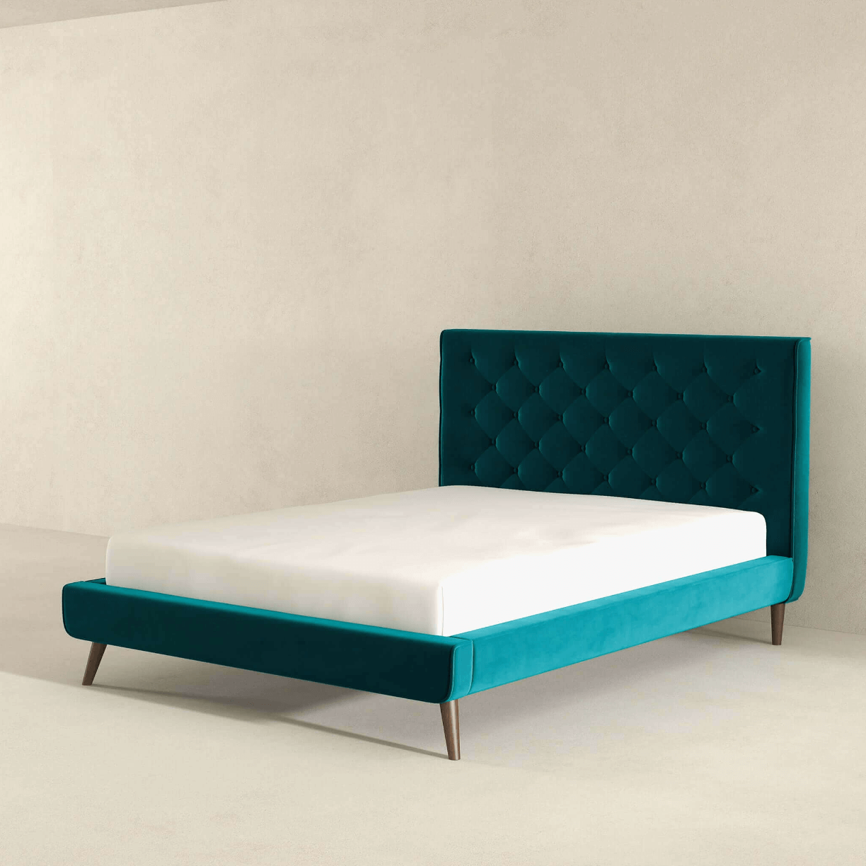 Dillon MCM Platform Bed with Button Tufted Velvet Upholstery - Revel Sofa 