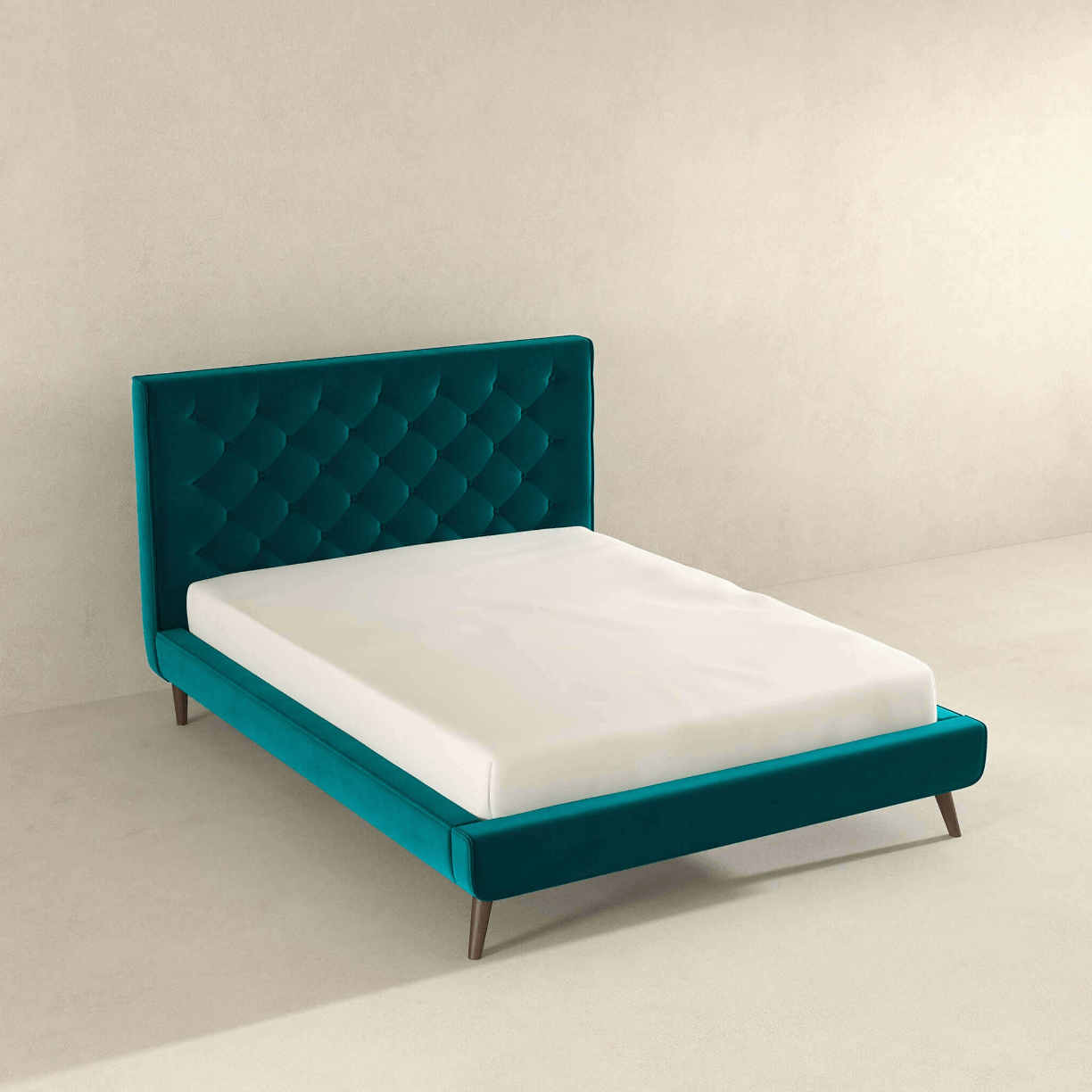 Dillon MCM Platform Bed with Button Tufted Velvet Upholstery - Revel Sofa 