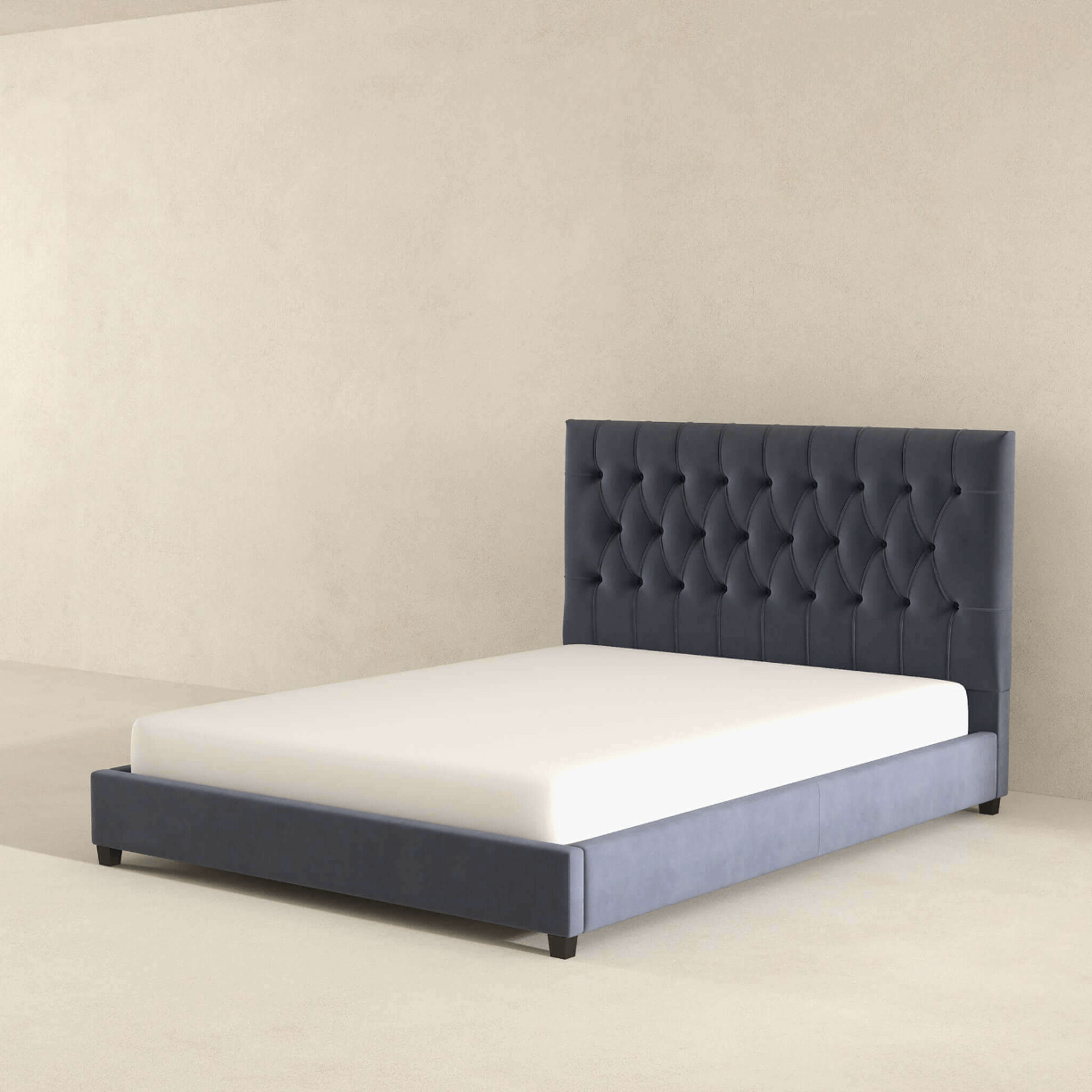 Donald MCM Button Tufted Velvet Platform Bed Frame - Revel Sofa 