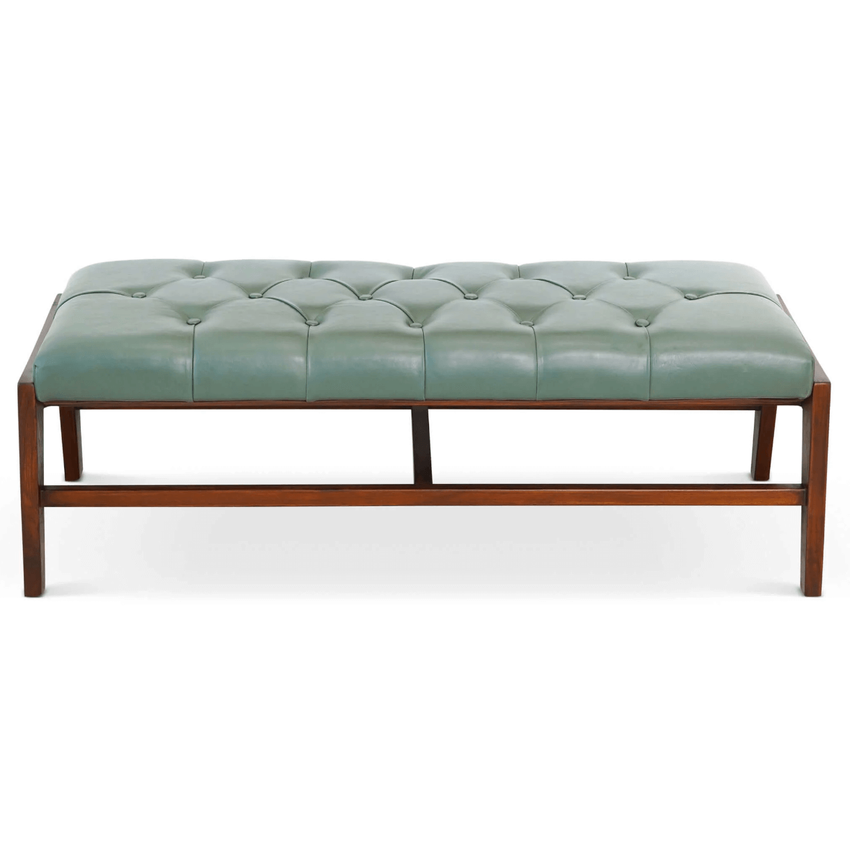 Hera Solid Wood Bench Button Tufted Green Leather Upholstery 49" - Revel Sofa 