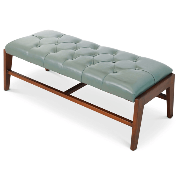 Hera Solid Wood Bench Button Tufted Green Leather Upholstery 49 - Revel Sofa 