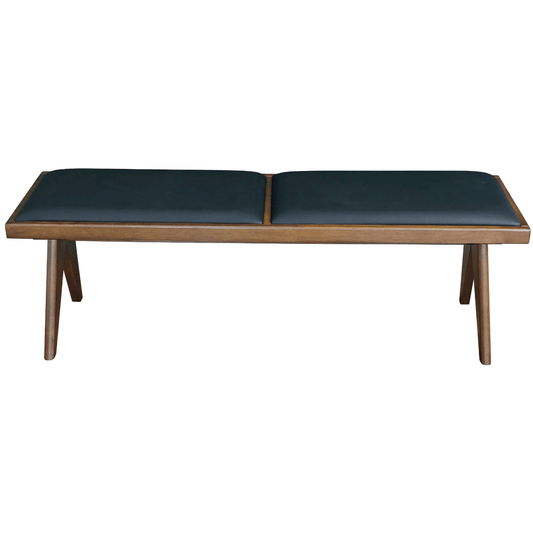 Keira MCM Solid Wood Bench Black Vegan Leather Upholstered Top 51" - Revel Sofa 