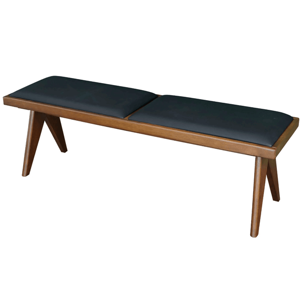 Keira MCM Solid Wood Bench Black Vegan Leather Upholstered Top 51