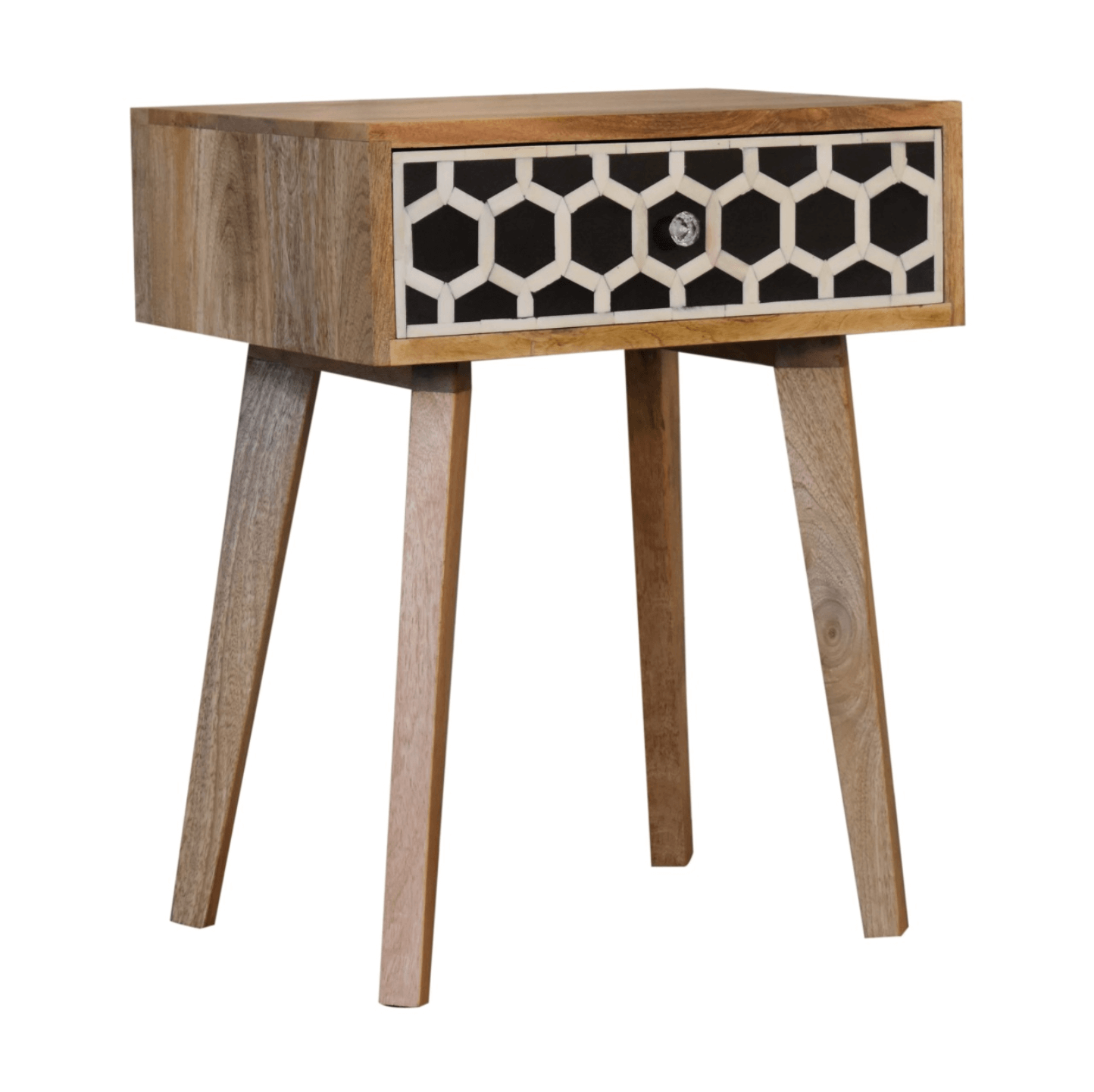 Solid Wood Bone Inlay Tapered Accent End Table, Geometric Design - Revel Sofa 