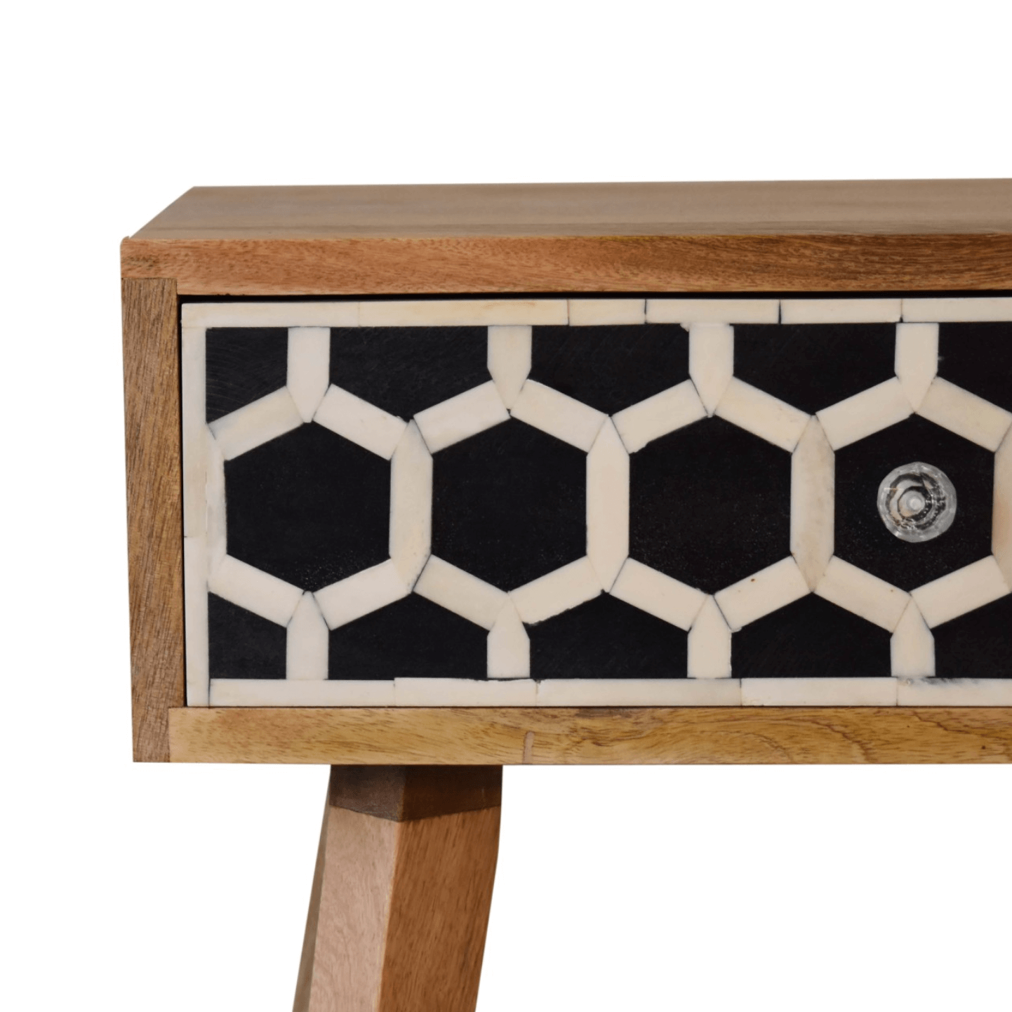 Solid Wood Bone Inlay Tapered Accent End Table, Geometric Design - Revel Sofa 