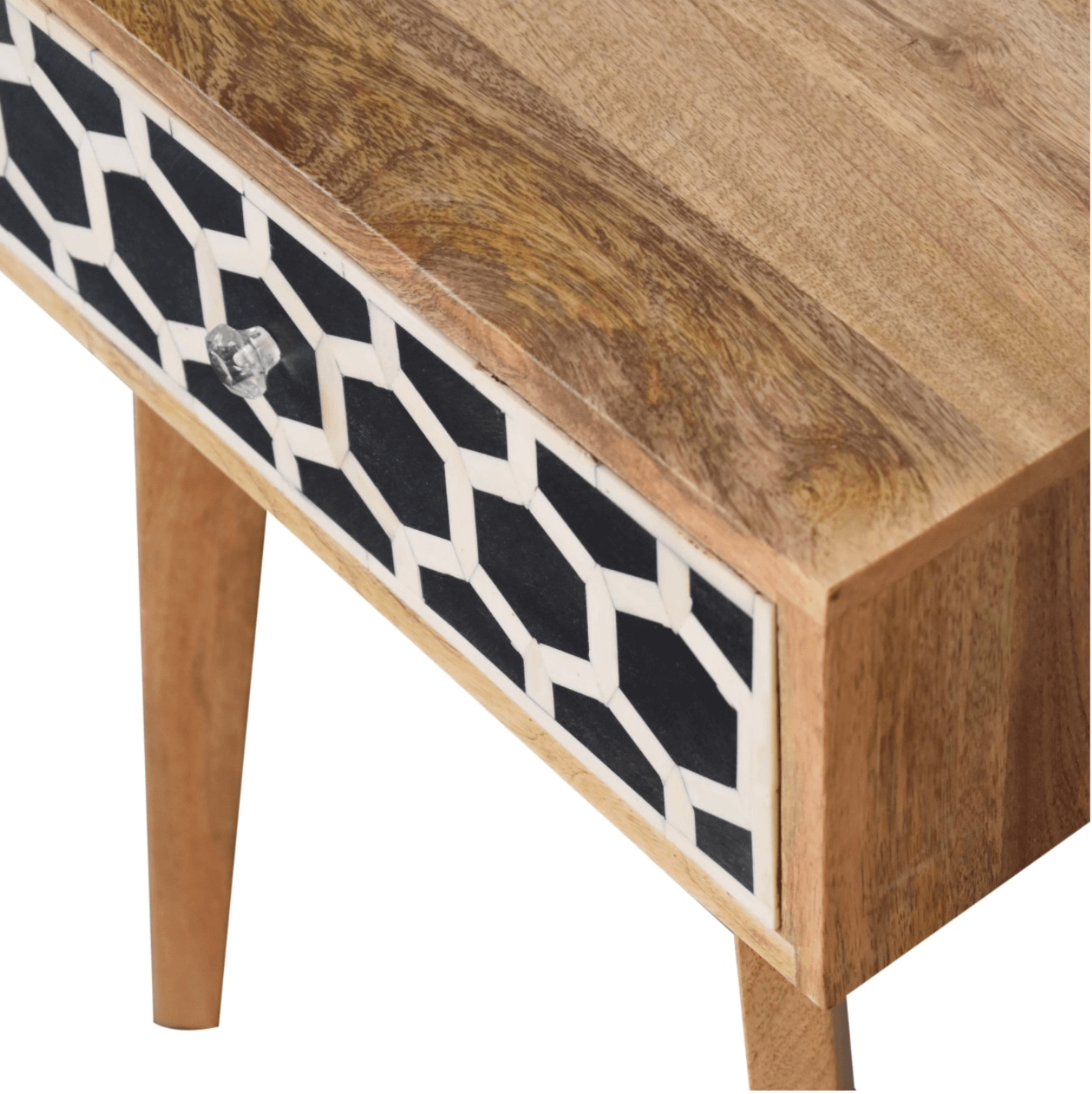 Solid Wood Bone Inlay Tapered Accent End Table, Geometric Design - Revel Sofa 