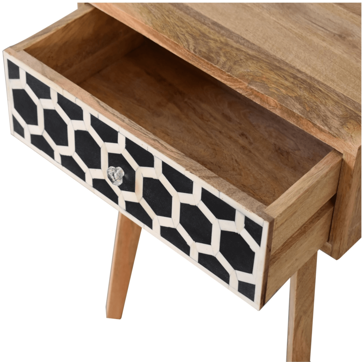 Solid Wood Bone Inlay Tapered Accent End Table, Geometric Design - Revel Sofa 