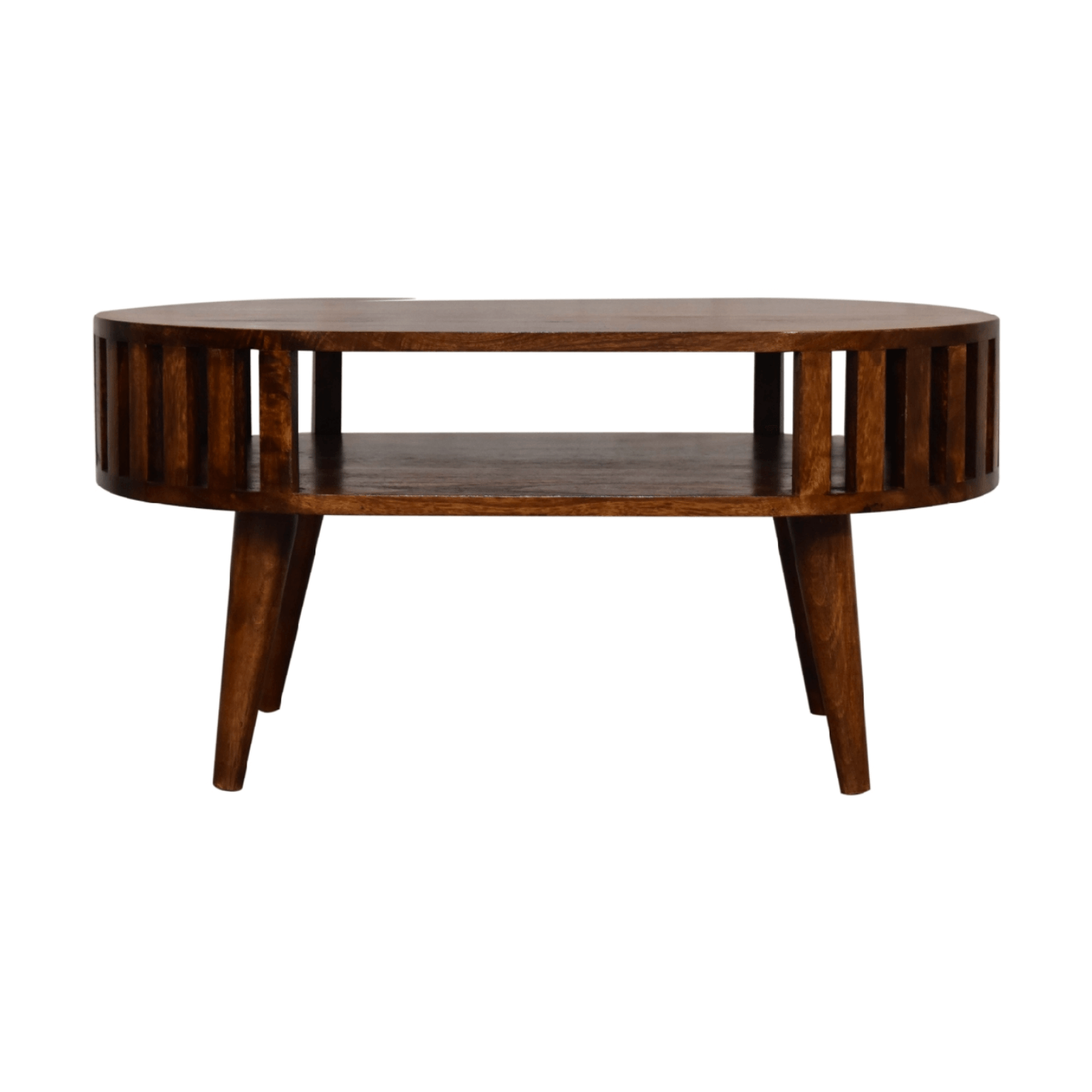 Ariella Solid Wood Slatted Coffee Table, Chestnut or Oak 32" - Revel Sofa 