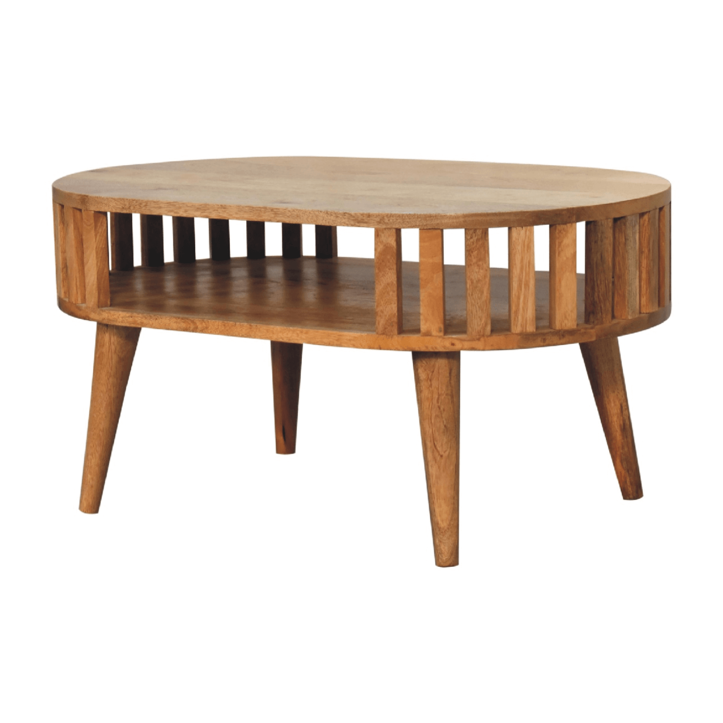 Ariella Solid Wood Slatted Coffee Table, Chestnut or Oak 32" - Revel Sofa 