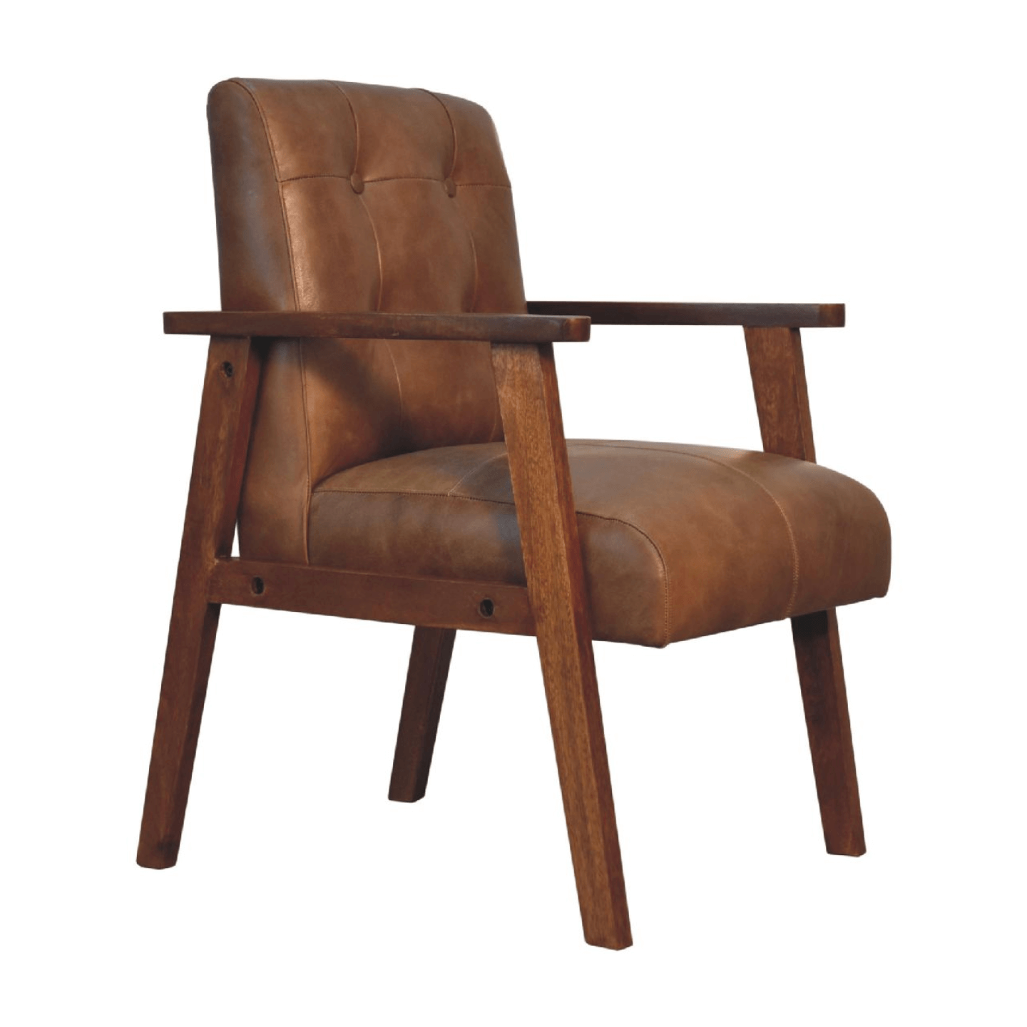 Genuine Buffalo Leather Button Tufted Mango Wood Base Lounge Chair - Revel Sofa 