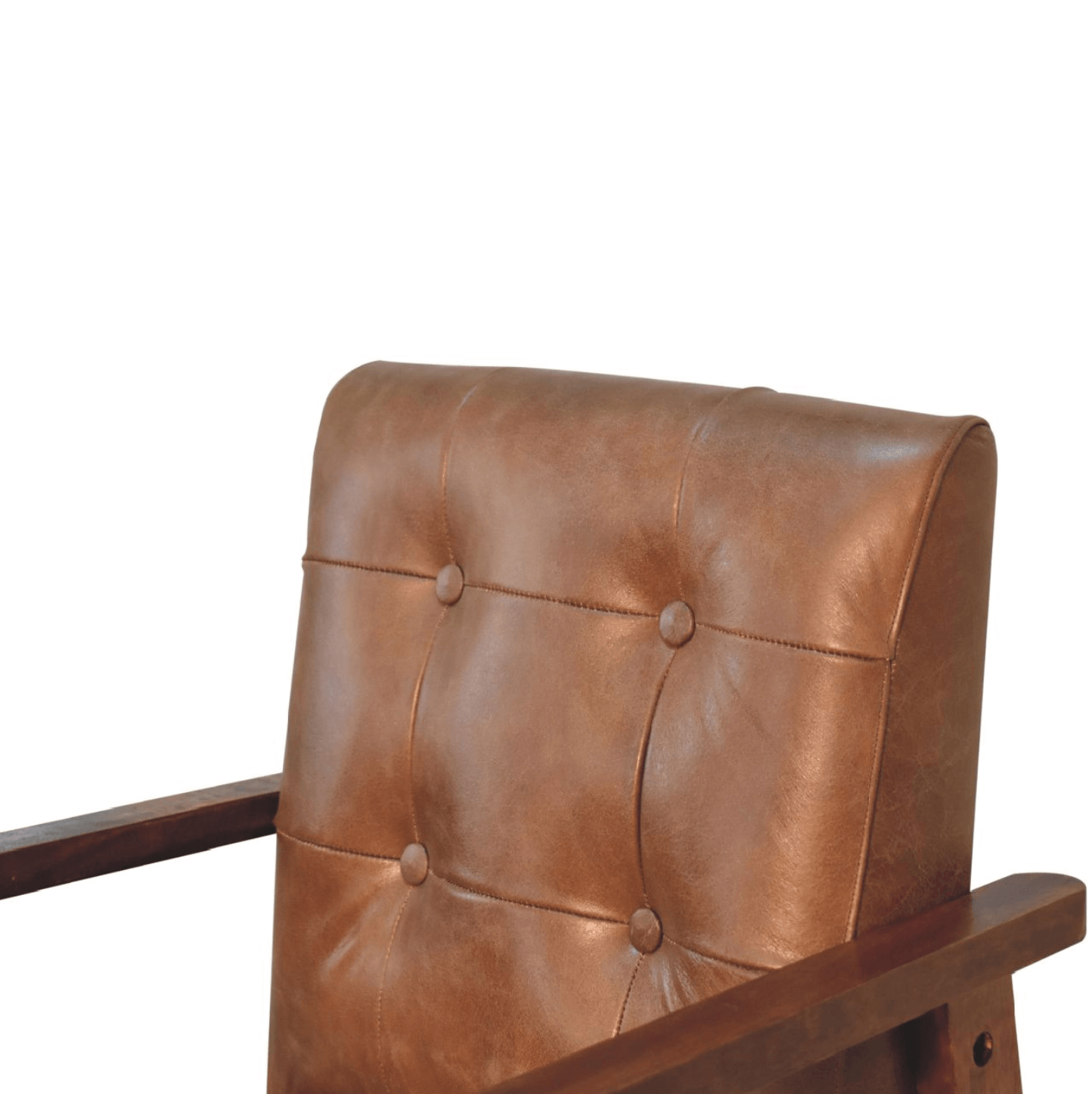 Genuine Buffalo Leather Button Tufted Mango Wood Base Lounge Chair - Revel Sofa 