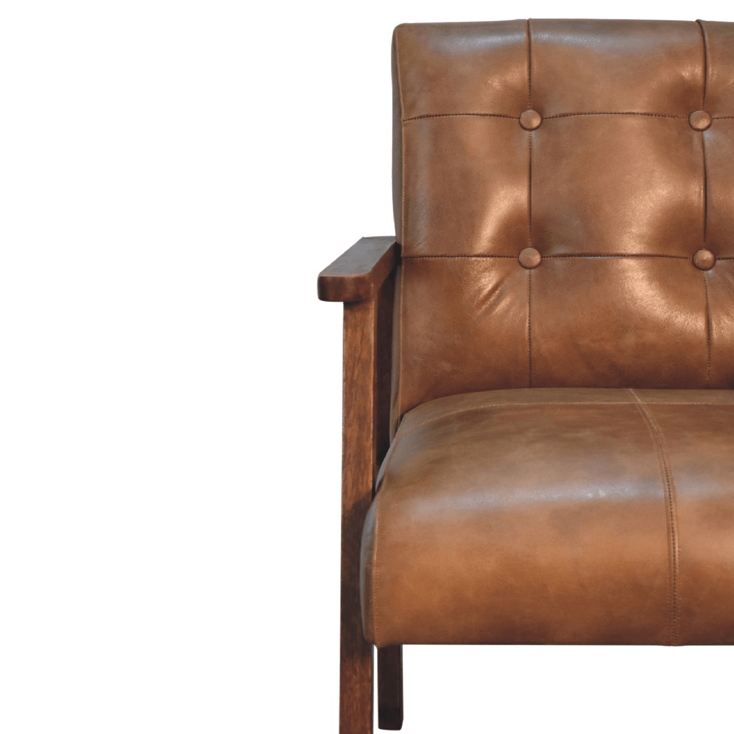 Genuine Buffalo Leather Button Tufted Mango Wood Base Lounge Chair - Revel Sofa 