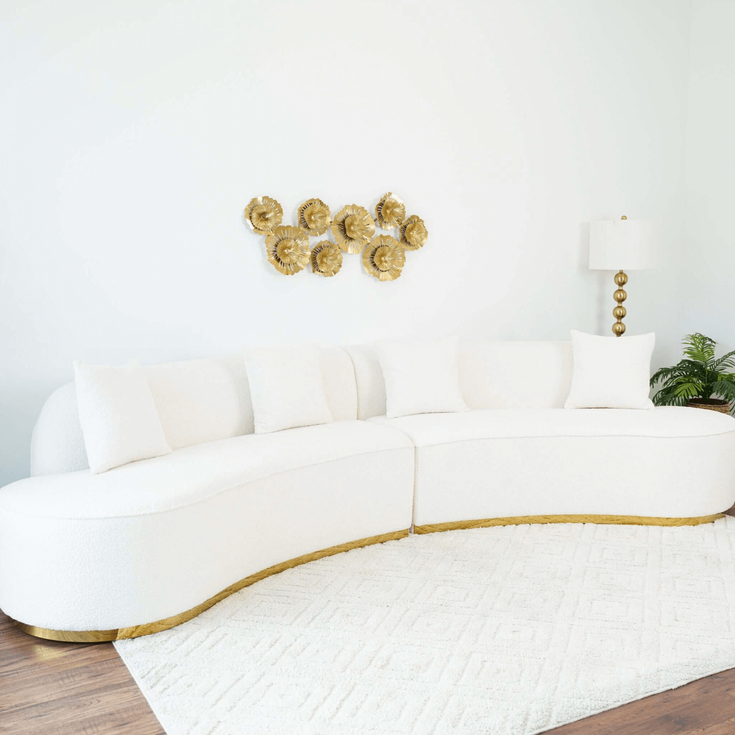 Athens Glam Modular Curved 2pc Sofa, Ivory Boucle 142'' - Revel Sofa 