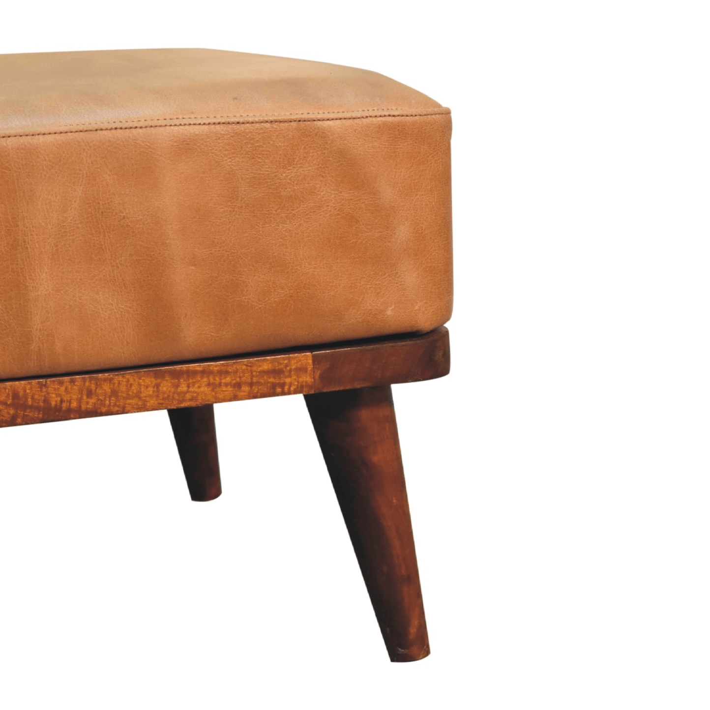 MCM Styled Genuine Buffalo Leather Ottoman Footstool, Tan 20" - Revel Sofa 